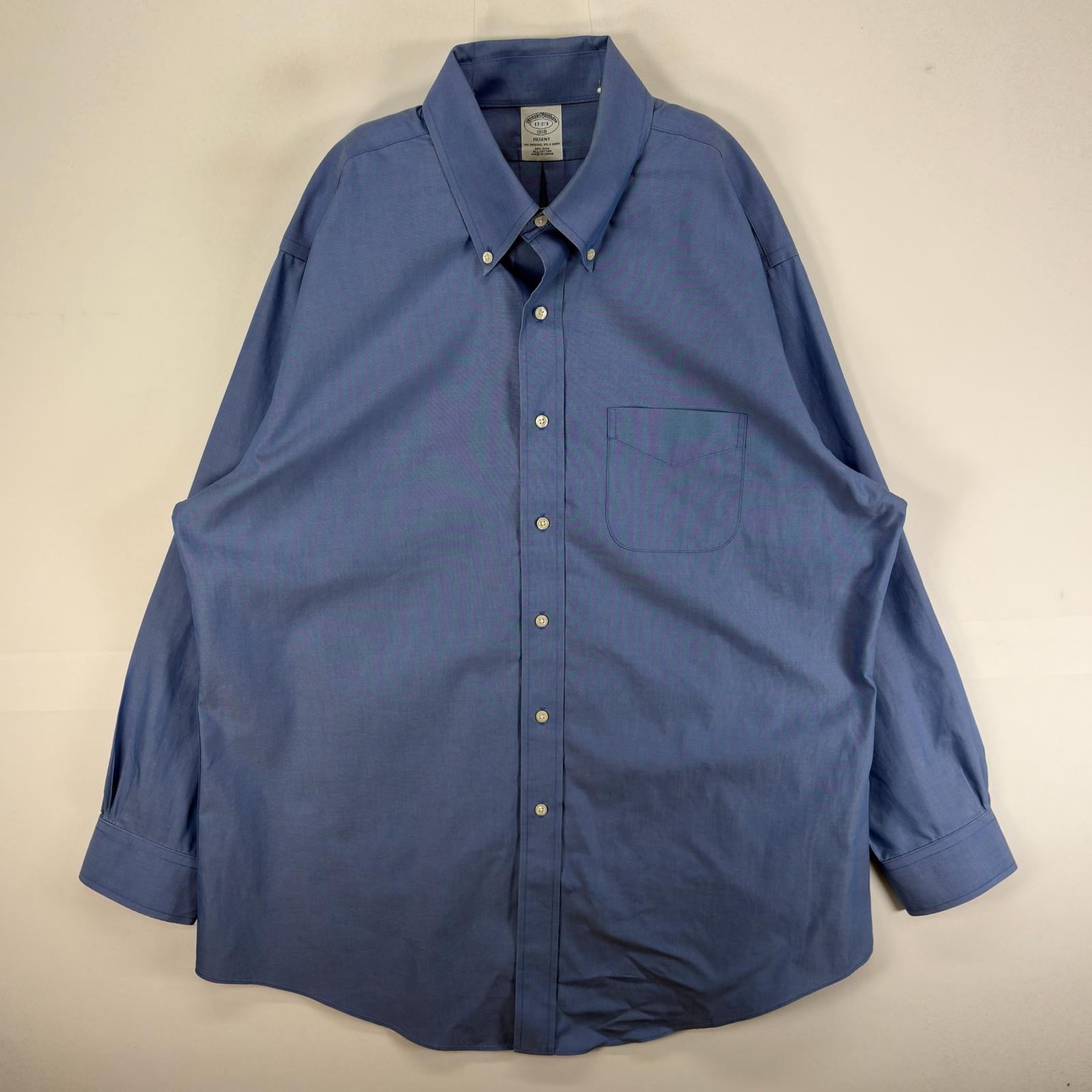 古着 ブルックスブラザーズ Brooks Brothers 長袖シャツ ボタンダウン 胸ポケ XL ブルー系 無地 メンズ