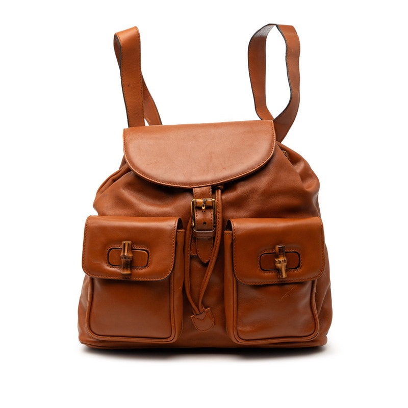 グッチ バンブー リュック デイパック バックパック ブラウン レザー レディース GUCCI 【中古】