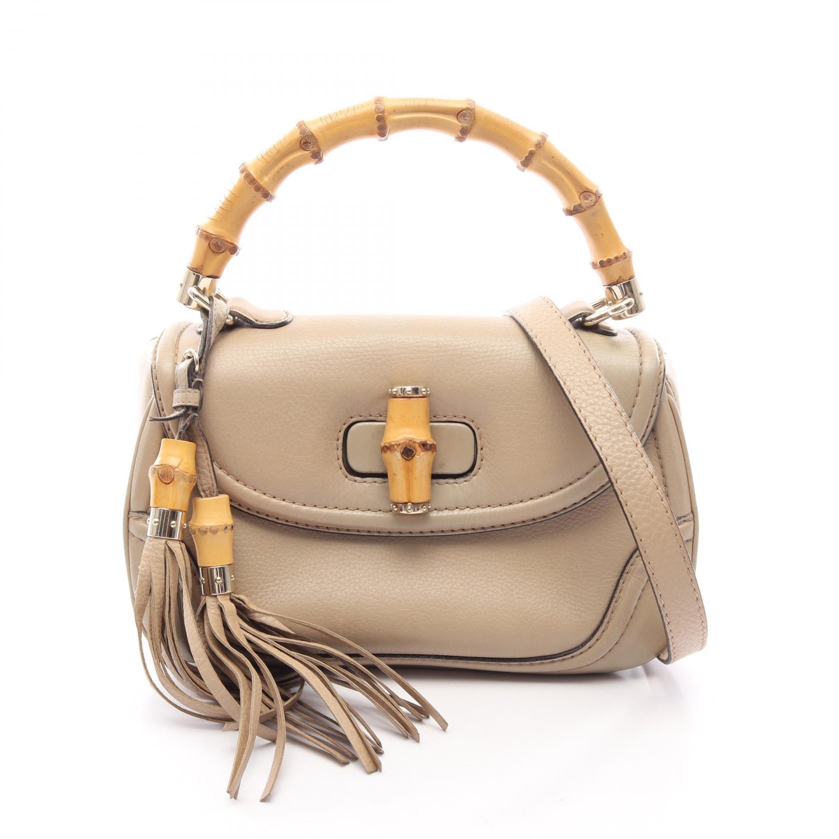 グッチ GUCCI ニューバンブー 2WAY ハンドバッグ バッグ レザー レディース ベージュ系 254884 【中古】