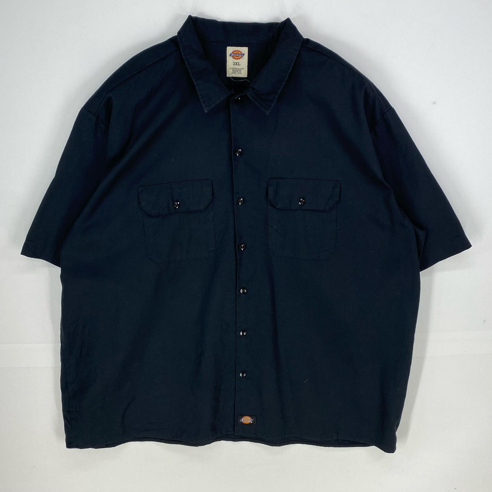 古着 ディッキーズ Dickies 半袖シャツ 胸ポケット ワーク 大きいサイズ ワンポイントロゴ 3XL ブラック系 無地 メンズ