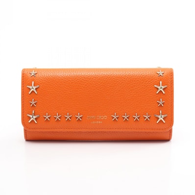 ジミーチュウ JIMMY CHOO スタースタッズ 二つ折り長財布 財布 レザー レディース オレンジ系 【中古】