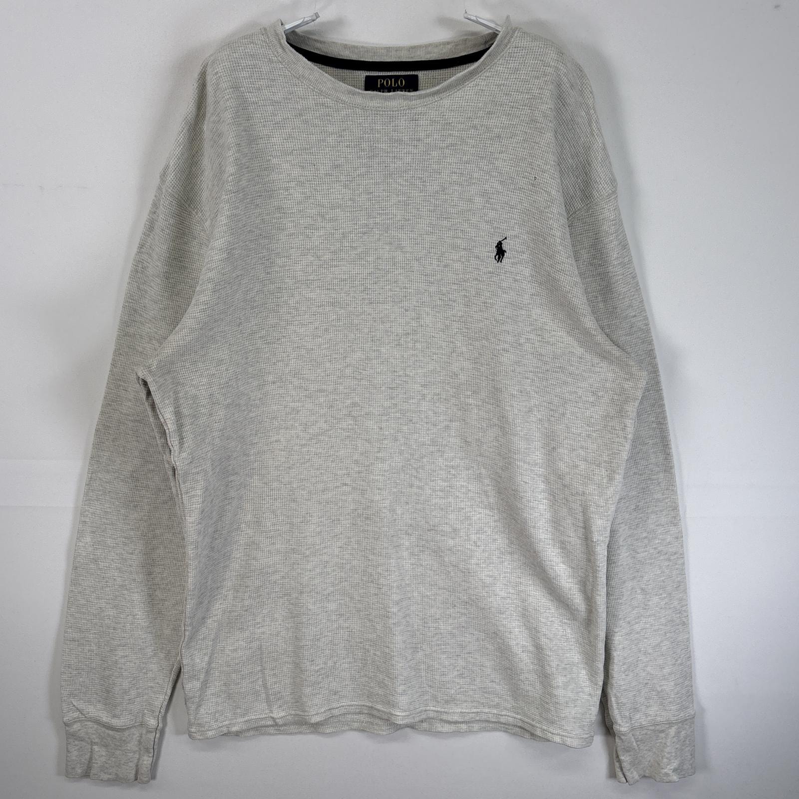 古着 ポロ・ラルフローレン POLO RALPH LAUREN 長袖Tシャツ サーマワッフル ロゴ 刺繍 L  グレー系 無地 メンズ