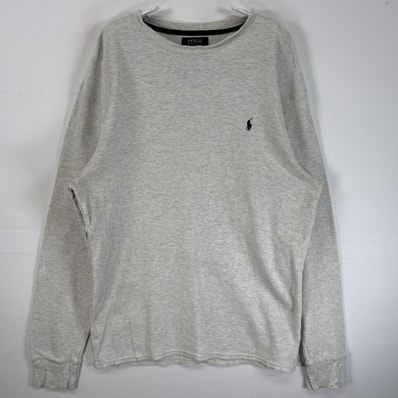 古着 ポロ・ラルフローレン POLO RALPH LAUREN 長袖Tシャツ サーマワッフル ロゴ 刺繍 L グレー系 無地 メンズ