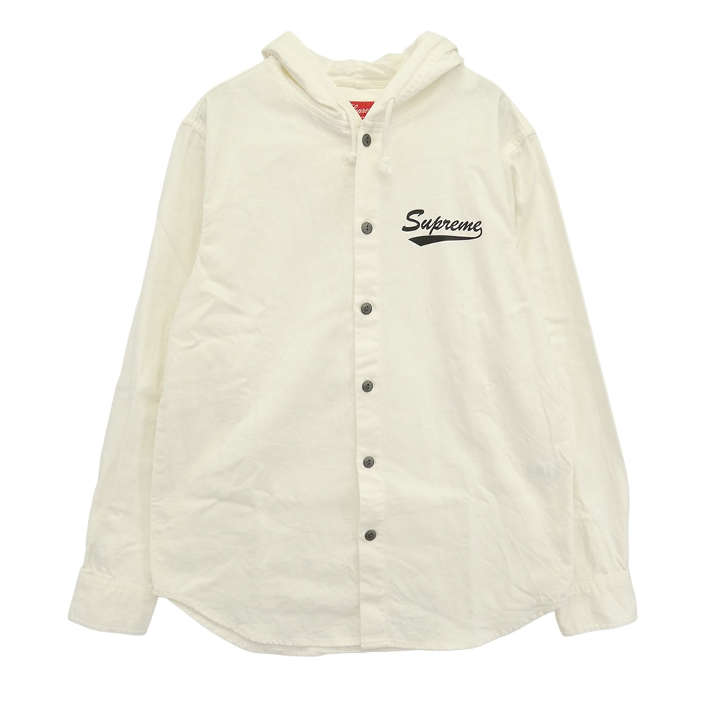 Supreme シュプリーム 17SS Hooded Shirt ロゴ コットン フーデッド 長袖 シャツ ホワイト系 S【中古】
