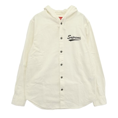 Supreme シュプリーム 17SS Hooded Shirt ロゴ コットン フーデッド 長袖 シャツ ホワイト系 S【中古】