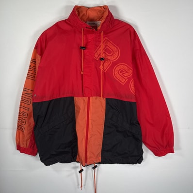 古着 リーボック Reebok ナイロンジャケット ドローコード フード付き L レッド メンズ