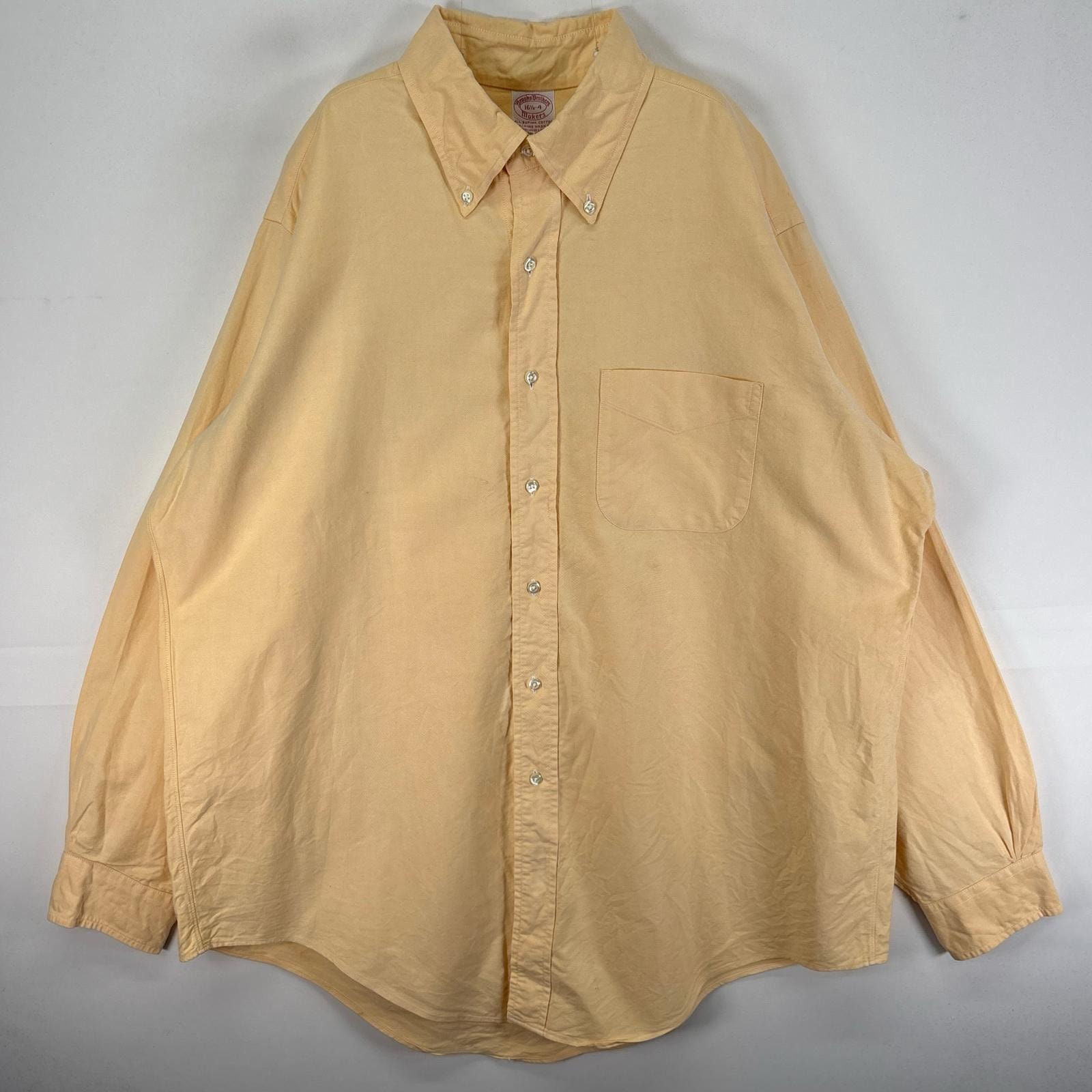 古着 ブルックスブラザーズ Brooks Brothers USA製 長袖シャツ ボタンダウン 胸ポケット USA製 L イエロー系 無地 メンズ