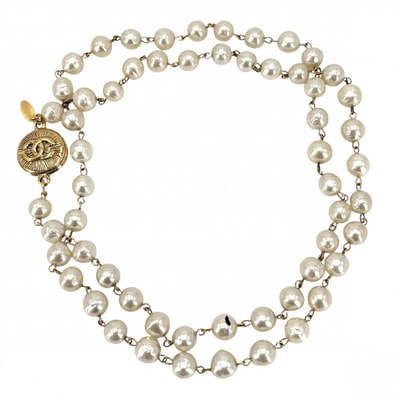 CHANEL シャネル ネックレス ロングネックレス 2連 ココマーク ゴールド ホワイト ヴィンテージ アクセサリー GP フェイクパール レディース 約107.6g【中古品】