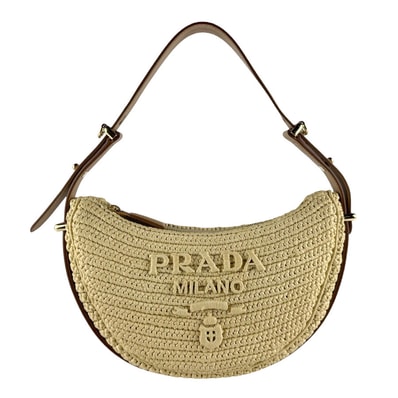 プラダ PRADA ショルダーバッグ ハンドバッグ アーケ クロシェ ショルダーバッグ/レザー/ビスコース ナチュラル/ブラウン レディース【中古】 z10230
