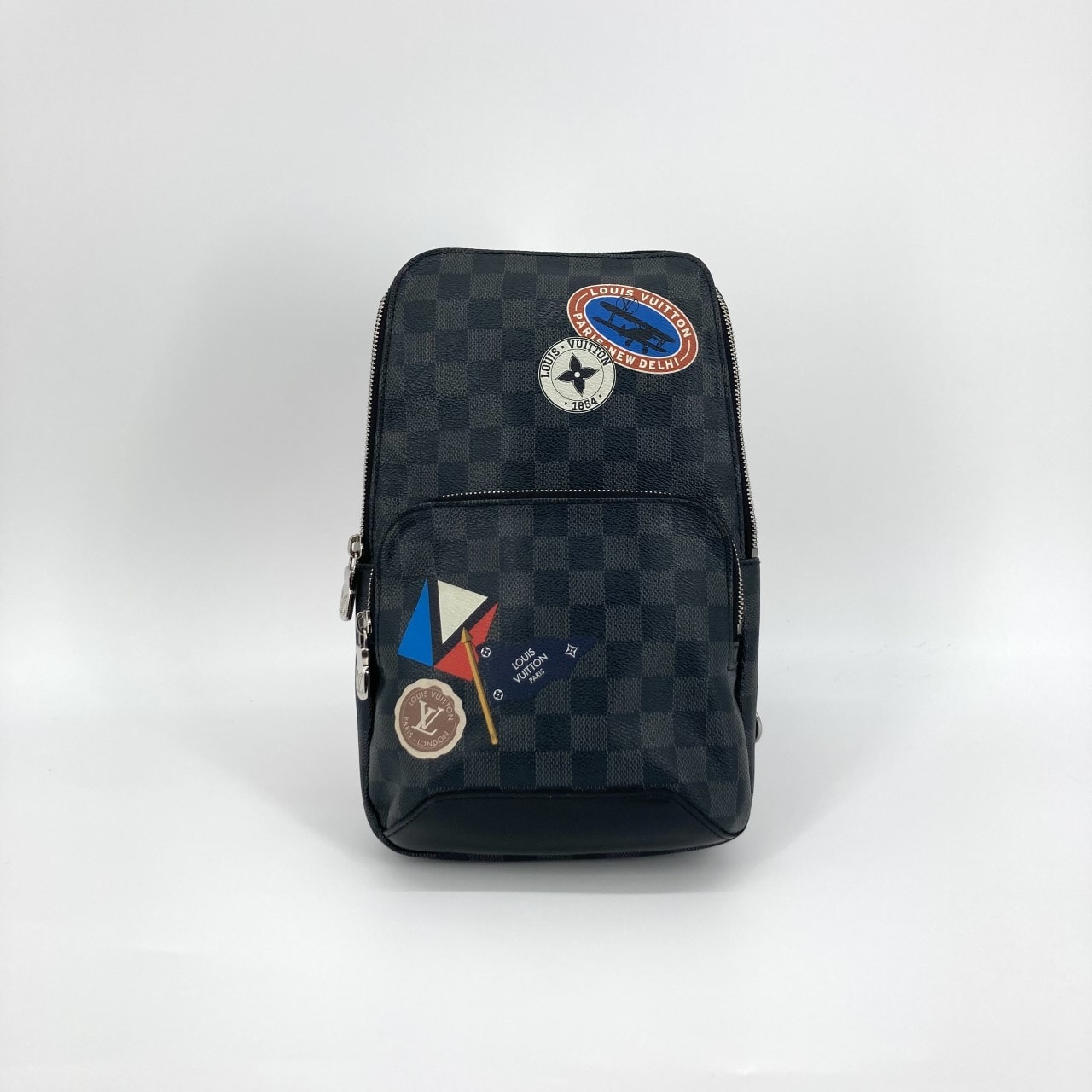 LOUIS VUITTON(ルイ・ヴィトン) ダミエ グラフィット アヴェニュー スリングバッグ LVトラベルステッカー N41056 ボディバッグ ブラック×グレー