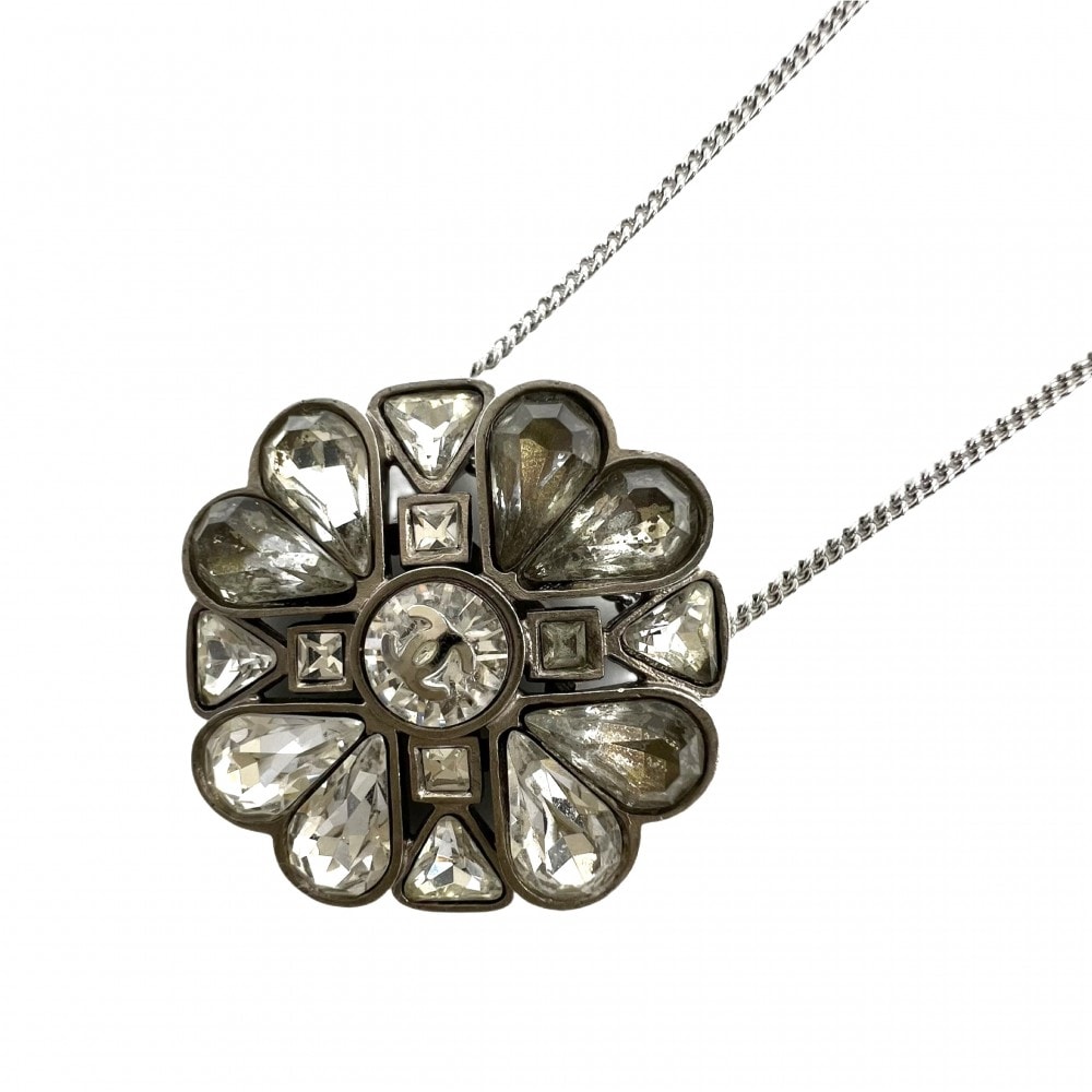 CHANEL シャネル ネックレス チェーン ココマーク アクセサリー クローバー ラインストーン    08A シルバー レディース 約12.4g 2008年【中古品】