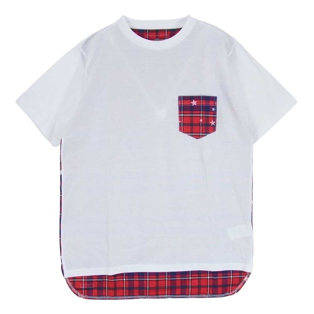 uniform experiment ユニフォームエクスペリメント Tシャツ UE-178062 BACK PANEL POCKET LONG TEE コットン チェック 切り替え ポケット Tシャツ ホワイト系 1【中古】