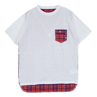 uniform experiment ユニフォームエクスペリメント Tシャツ UE-178062 BACK PANEL POCKET LONG TEE コットン チェック 切り替え ポケット Tシャツ ホワイト系 1【中古】