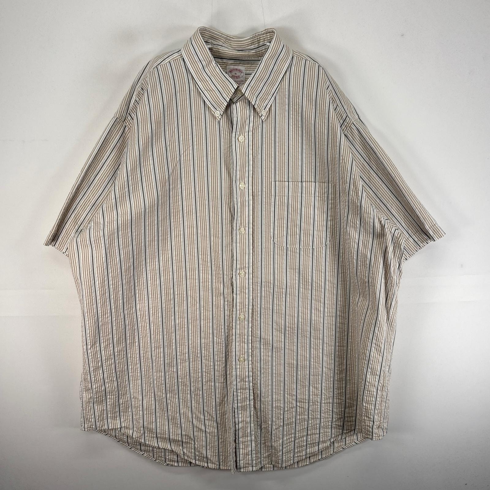 古着 ブルックスブラザーズ Brooks Brothers 半袖シャツ 1818 シアサッカー XL  ベージュ系 ストライプ メンズ