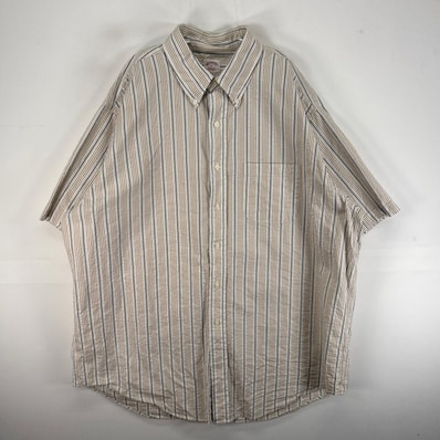 古着 ブルックスブラザーズ Brooks Brothers 半袖シャツ 1818 シアサッカー XL ベージュ系 ストライプ メンズ