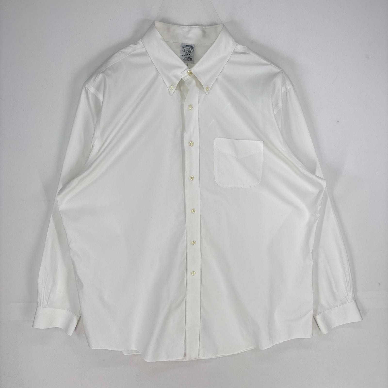 古着 ブルックスブラザーズ Brooks Brothers 長袖シャツ ボタンダウン ロングスリーブ 胸ポケット 2XL  ホワイト系 無地 メンズ
