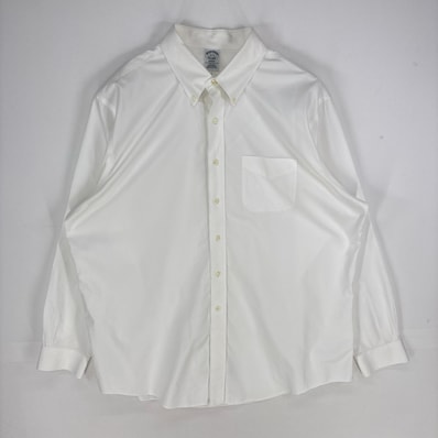 古着 ブルックスブラザーズ Brooks Brothers 長袖シャツ ボタンダウン ロングスリーブ 胸ポケット 2XL ホワイト系 無地 メンズ
