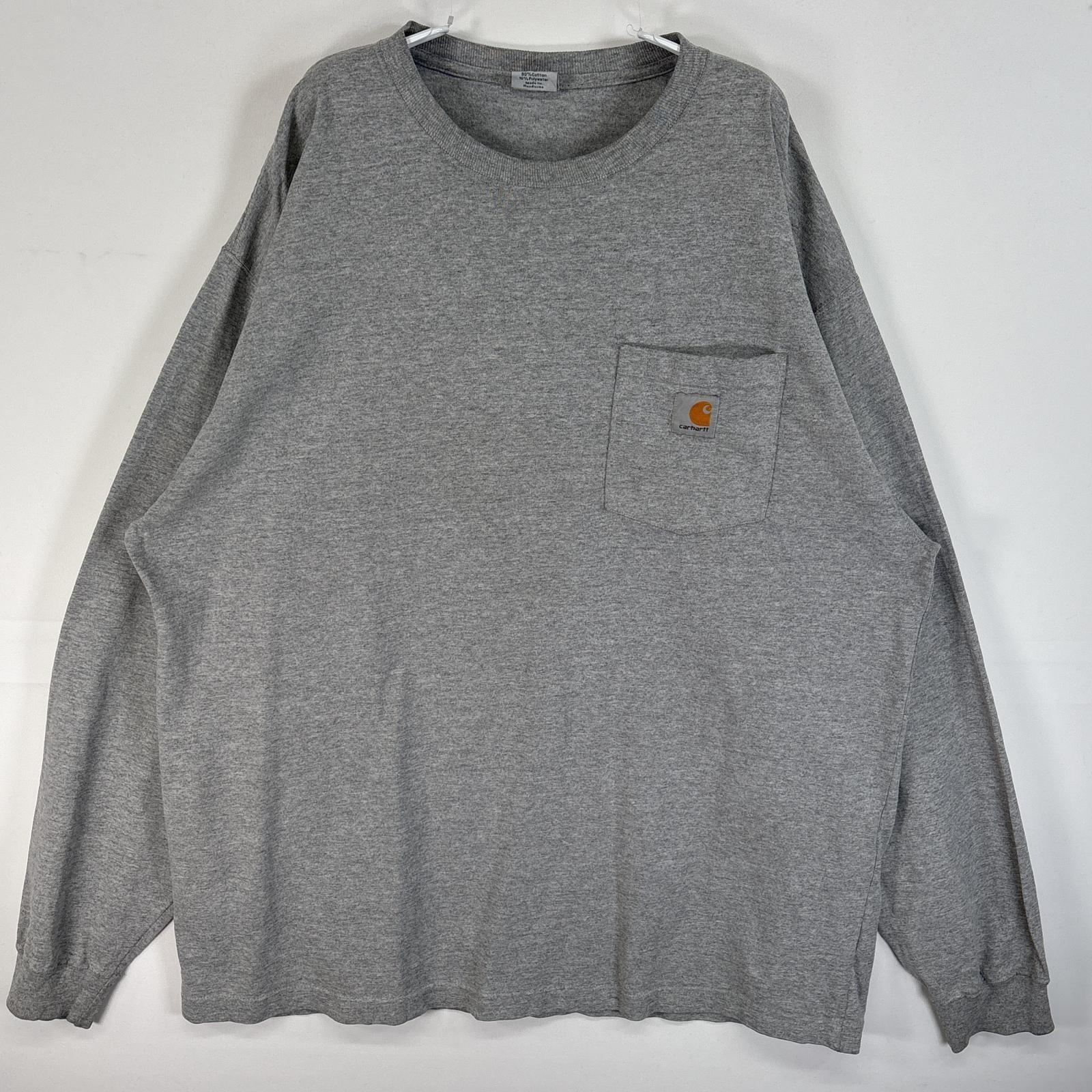 古着 カーハート Carhartt 長袖Tシャツ 胸ポケ ワンポイント ロゴ 肉厚 L  グレー 無地 メンズ