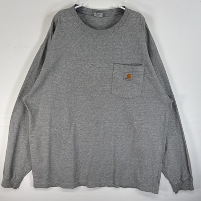 古着 カーハート Carhartt 長袖Tシャツ 胸ポケ ワンポイント ロゴ 肉厚 L グレー 無地 メンズ