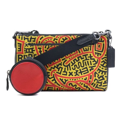 コーチ COACH ショルダーバッグ レザー ブラック×イエロー×レッド ユニセックス【中古】 h31850k