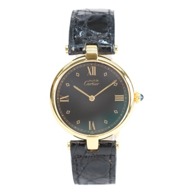 カルティエ 925 マストヴァンドームヴェルメイユLM 黒文字盤 QZ 革