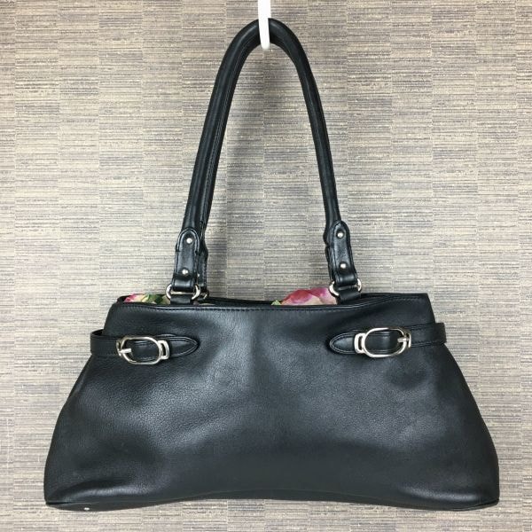 COLE HAAN/コールハーン レザー ハンド/肩掛けバッグ〈黒/BLACK/ブラック〉スカーフ装飾/おしゃれ 管NO.YB18-13
