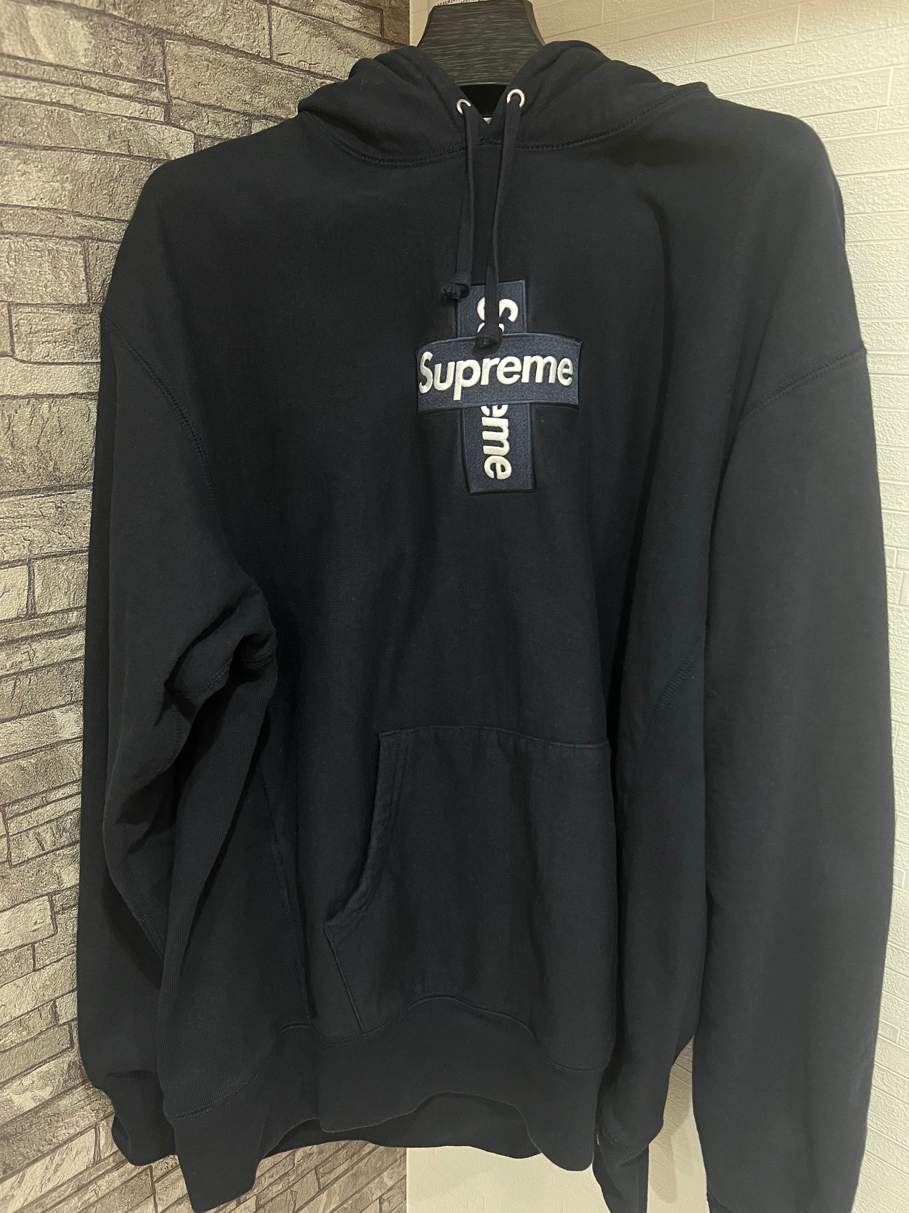 Supreme Cross Box Logo Hooded Sweatshirt "Navy"