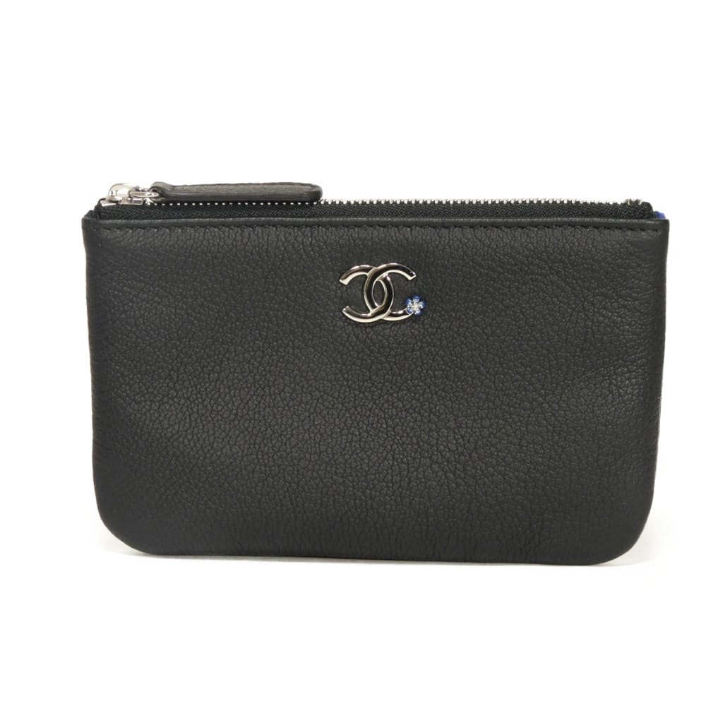 CHANEL シャネル ココマーク プチカメリア ミニ ジップ ポーチ 美品 27番台 ゴート 総柄 マルチカラー 小銭入れ 財布 CCマーク ブラック コインケース A81659