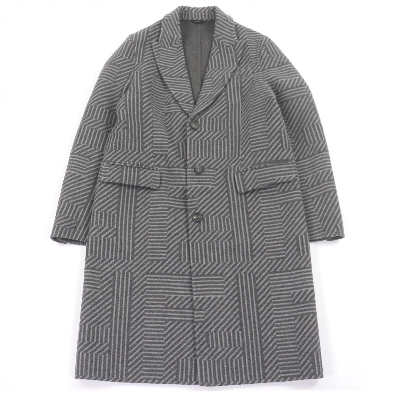 極美品 フェンディ チェスターコート グレー メンズ 46 FF0770