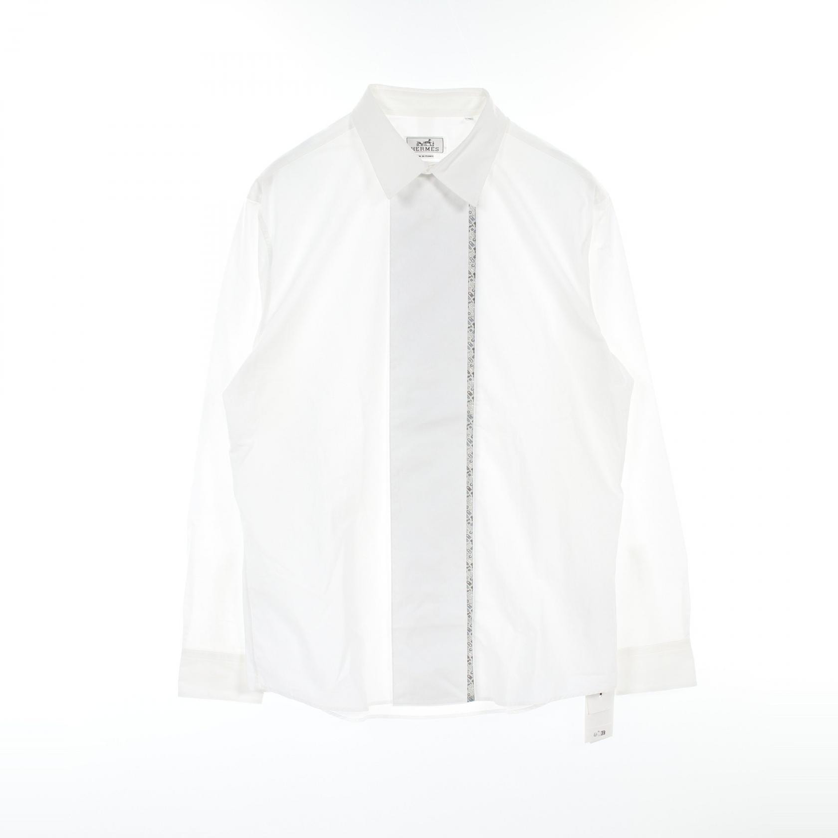 エルメス HERMES CONTRASTE IMPRIME 長袖シャツ 衣料品 トップス コットン ホワイト メンズ ホワイト系 / グレー系 【中古】