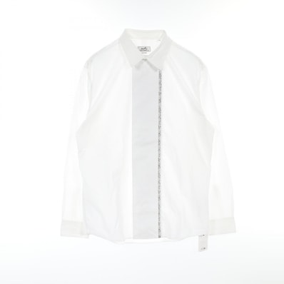 エルメス HERMES CONTRASTE IMPRIME 長袖シャツ 衣料品 トップス コットン ホワイト メンズ ホワイト系 / グレー系 【中古】