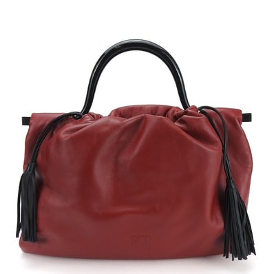 【中古】 ロエベ ハンドバッグ レッド ブラック ナッパレザー フリンジ 巾着 レディース 女性 LOEWE