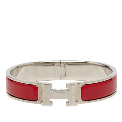 エルメス クリックH PM ブレスレット レッド シルバー メタル エナメル レディース HERMES 中古