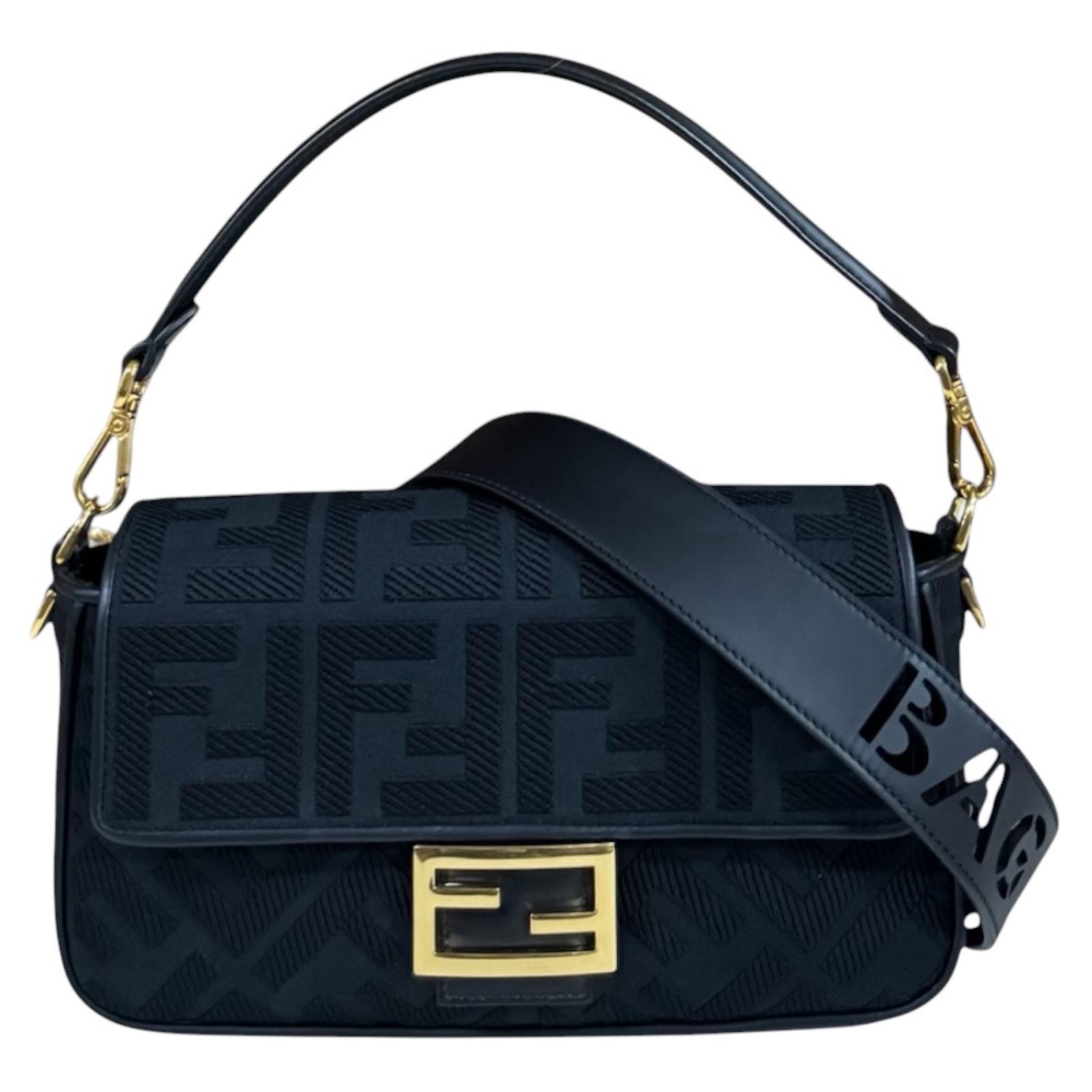 フェンディ バゲット ショルダーバッグ キャンバス 8BR600 ブラック レディース FENDI 中古