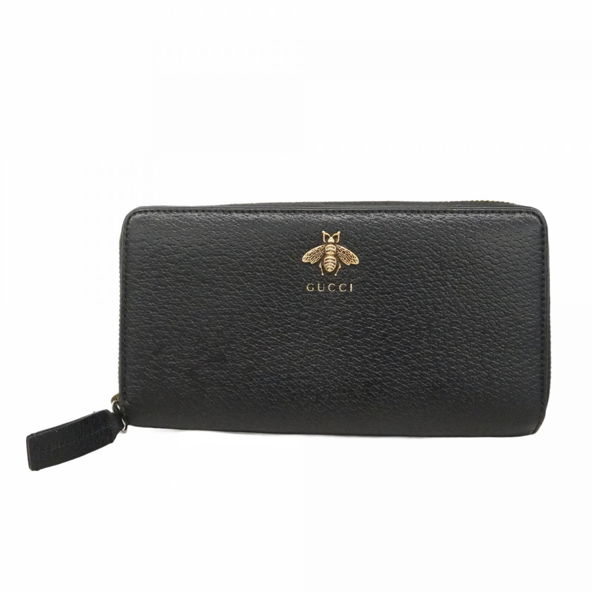【6db0957-k】グッチ 長財布 ビー 523667 レザー ブラック ゴールド金具【中古】レディース