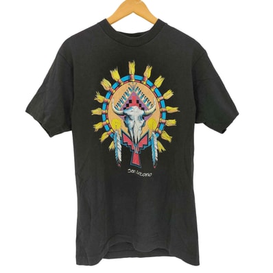 80s USA製 シングルステッチ San Antonio バッファロースカル フェザープリント クルーネック半袖Tシャツ【1142447597022】