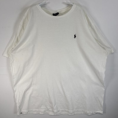 古着 90's/90年代 ポロバイラルフローレン Polo by Ralph Lauren 半袖Tシャツ ロゴ 刺繍 大きいサイズ クルーネック 14041 ホワイト 無地 メンズ
