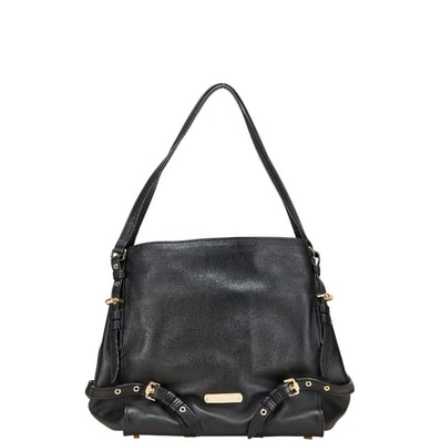 バーバリー ノバチェック ベルト モチーフ トートバッグ ショルダーバッグ ブラック レザー レディース BURBERRY 【中古】