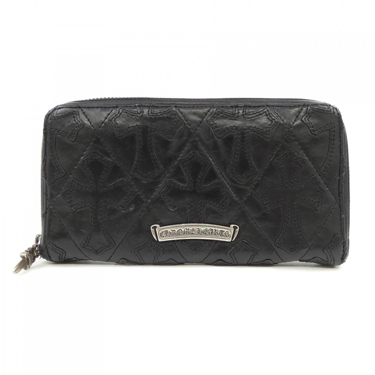 Chrome Hearts REC F ZIP Cemetery Cross Quilted Leather Wallet "Black"