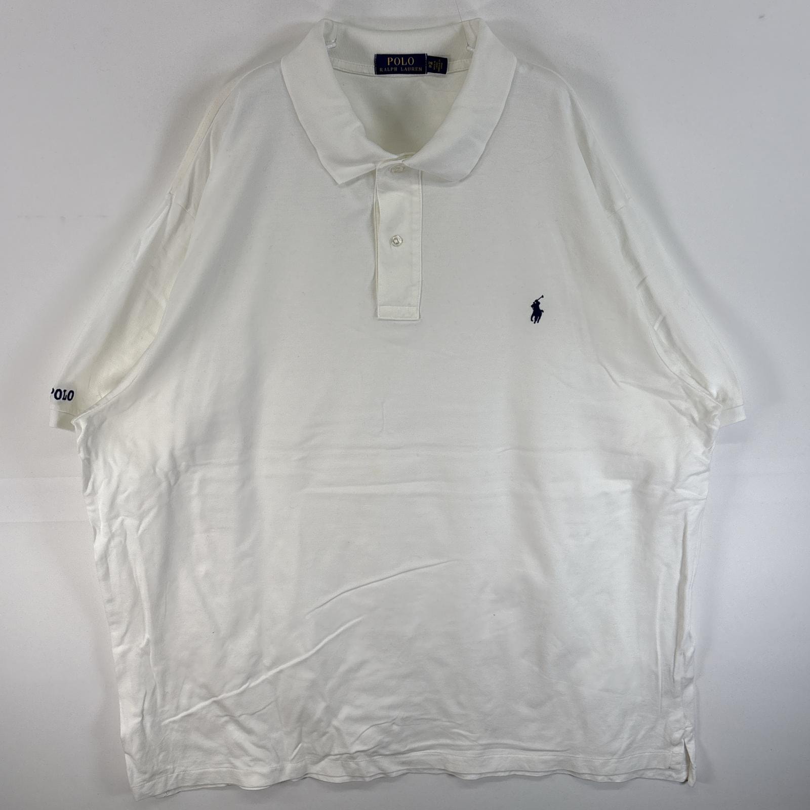 古着 ポロ・ラルフローレン POLO RALPH LAUREN 鹿の子 半袖 ポロシャツ ワンポイント ロゴ 刺繍 大きいサイズ 2ボタン 2XL  ホワイト 無地 メンズ