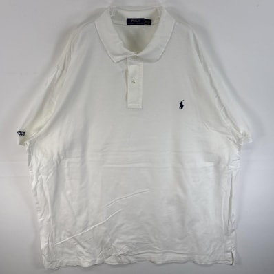 古着 ポロ・ラルフローレン POLO RALPH LAUREN 鹿の子 半袖 ポロシャツ ワンポイント ロゴ 刺繍 大きいサイズ 2ボタン 2XL ホワイト 無地 メンズ
