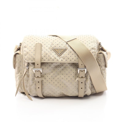 プラダ PRADA Re-Nylon スタッズ ショルダーバッグ バッグ ナイロン レザー レディース ベージュ系 【中古】