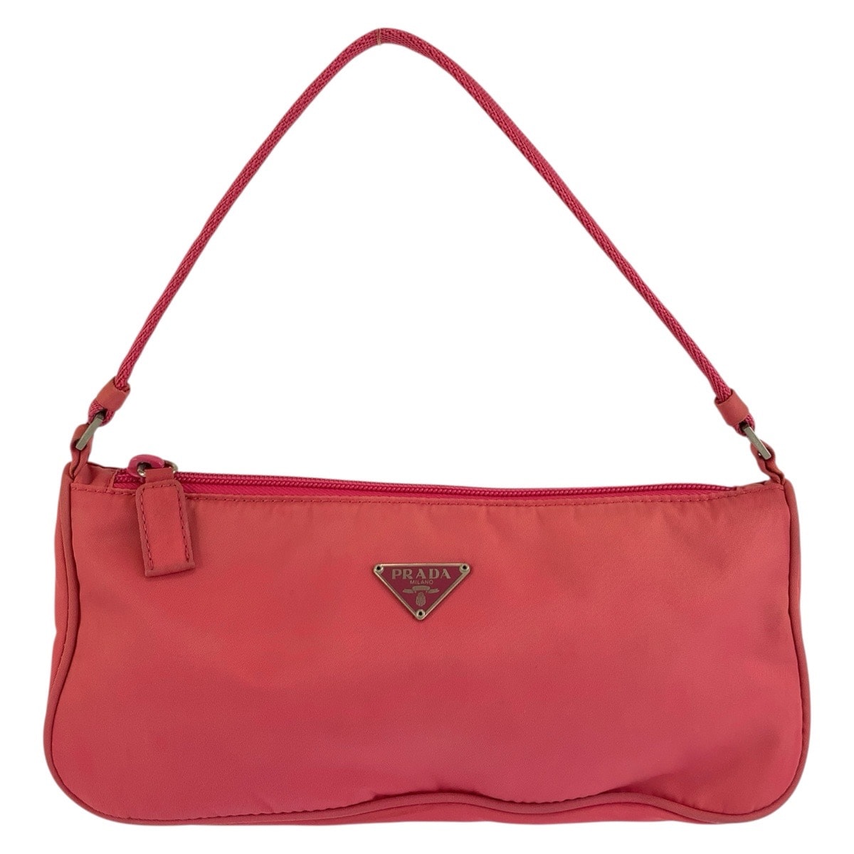 PRADA プラダ テスート 三角ロゴプレート ピンク シルバー金具 ナイロン ハンドバッグ アクセサリーポーチ 604640 【中古】