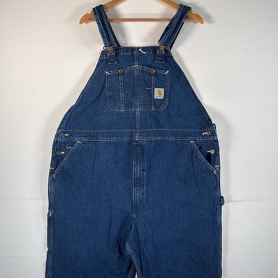 古着 00’s/00年代 カーハート Carhartt USA製 オーバーオール デニム ワーク ワンポイントロゴ 大きいサイズ ハンマーループ w48 L30 インディゴブルー メンズ