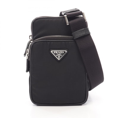 プラダ PRADA 三角プレート フォンケース ショルダーバッグ バッグ ナイロン サフィアーノレザー メンズ レディース ブラック系 【中古】