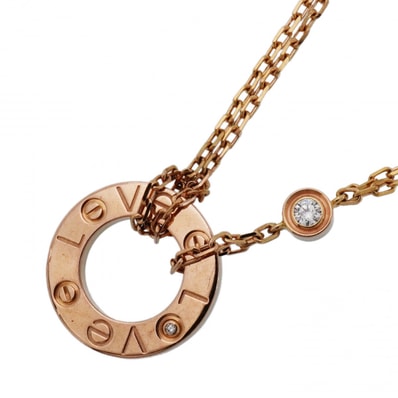 【6jdb0415-25】カルティエ ネックレス ラブサークル 2PD K18PG ピンクゴールド ダイヤモンド【中古】レディース