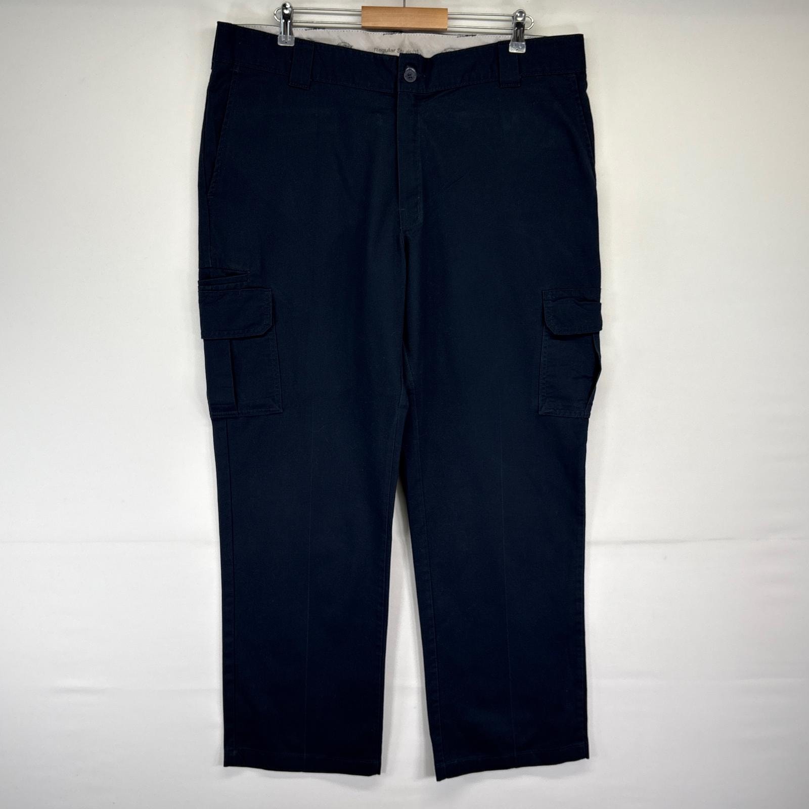 古着 ディッキーズ Dickies ワークパンツ ワンポイントロゴ 長ズボン 大きいサイズ カーゴパンツ w40 L32  ネイビー メンズ