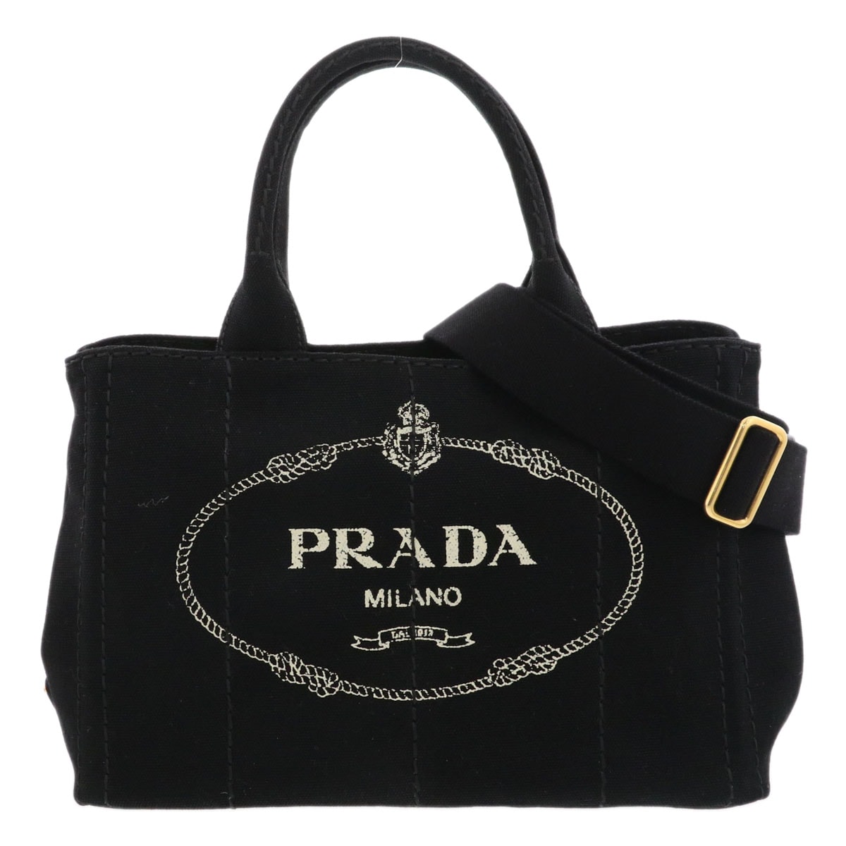 PRADA プラダ カナパ ミニ ハンドバッグ 2WAY バッグ ショルダーバッグ 1BG439 キャンバス ブラック ネロ/NERO  レディース【中古】