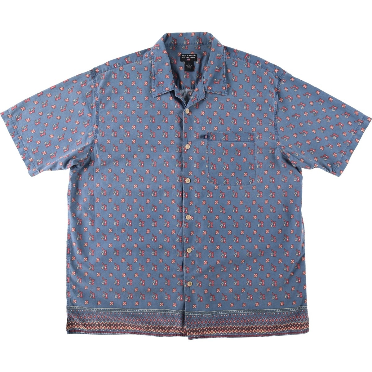 古着 ラルフローレン Ralph Lauren POLO JEANS COMPANY 総柄 半袖 オープンカラー コットンシャツ ボックスシャツ メンズXXL相当/evb034508