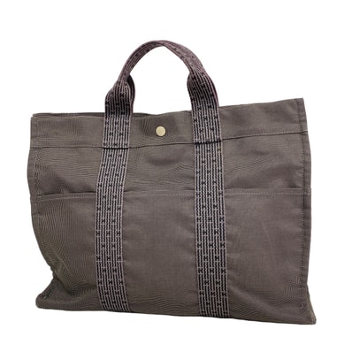 【6eb0999-k】エルメス トートバッグ エールラインMM キャンバス グレー シルバー金具【中古】メンズ レディース ユニセックス